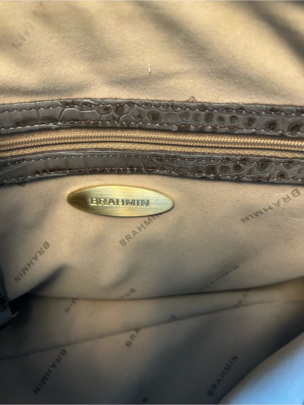 Brahmin Taupe Croc-Embossed Satchel with Dark Brown Trim - Picture 8 of 8